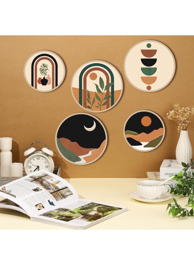 LYNLYN 5Pcs Boho Wooden Wall Art Set, Geometric Hanging Decor in 2 Sizes (25cm/20cm), Minimalist Farmhouse Wall Decorations for Living Room, Bedroom, Apartment - Image 3